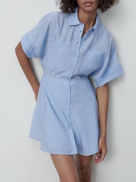 Zara Dresses & Skirts - ZARA Light Blue Button-Up  Dress Shirt SzL Gentle Used